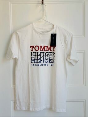 Tommy Hilfiger White Tee with Red and Navy Logo